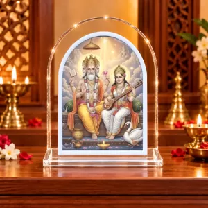 Lord Bramha Ad Goddess Swaraswati L Shape Acrylic Showpiece 3 X 3.5 Inch For Home, Office And Car (F175771) Lord Bramha Ad Goddess Swaraswati L Shape Acrylic Showpiece 3 X 3.5 Inch For Home, Office And Car (F175771)