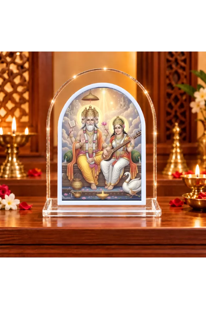 Lord Bramha Ad Goddess Swaraswati L Shape Acrylic Showpiece 3 X 3.5 Inch For Home, Office And Car (F175771)