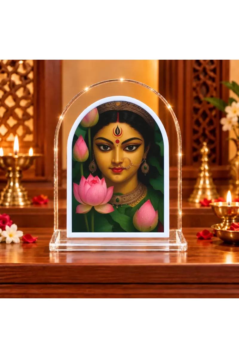 Maa Durga L Shape Acrylic Showpiece 3 X 3.5 Inch For Home, Office And Car (F175775)