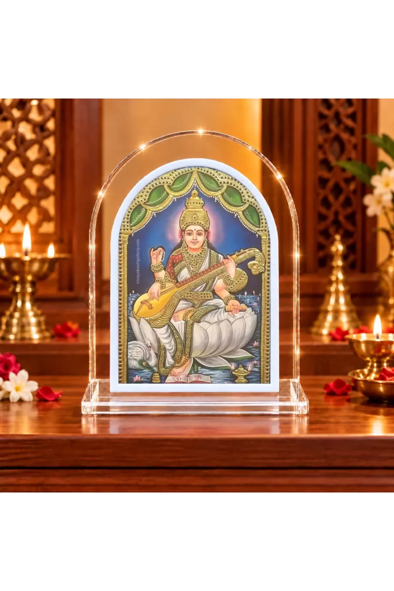 Goddess Saraswati L Shape Acrylic Showpiece 3 X 3.5 Inch For Home, Office And Car (F175782)