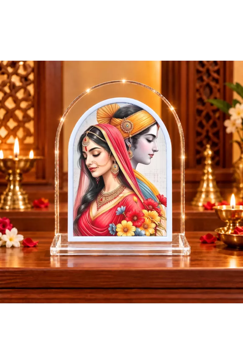 Shree Krishna And Shree Radha L Shape Acrylic Showpiece 3 X 3.5 Inch For Home, Office And Car (F175807)
