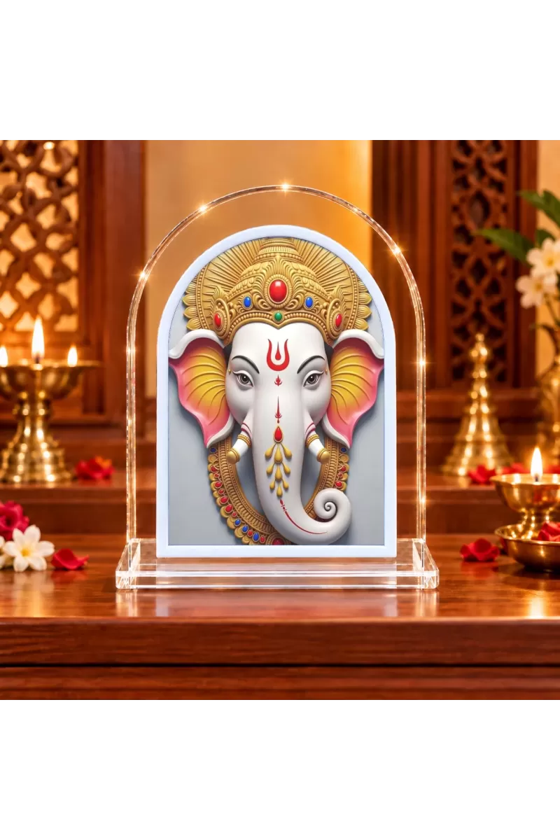 Lord Ganesha L Shape Acrylic Showpiece 3 X 3.5 Inch For Home, Office And Car (F175808)