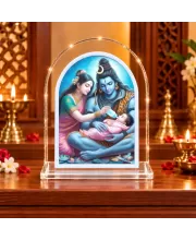 Shiva Parvati And Baby Ganesha L Shape Acrylic Showpiece 3 X 3.5 Inch For Home, Office And Car (F175809)