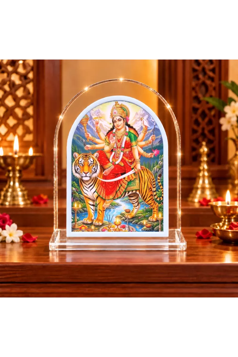 Durga Maa L Shape Acrylic Showpiece 3 X 3.5 Inch For Home, Office And Car (F175810)