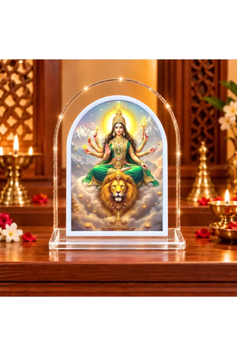 Durga Maa L Shape Acrylic Showpiece 3 X 3.5 Inch For Home, Office And Car (F175820)