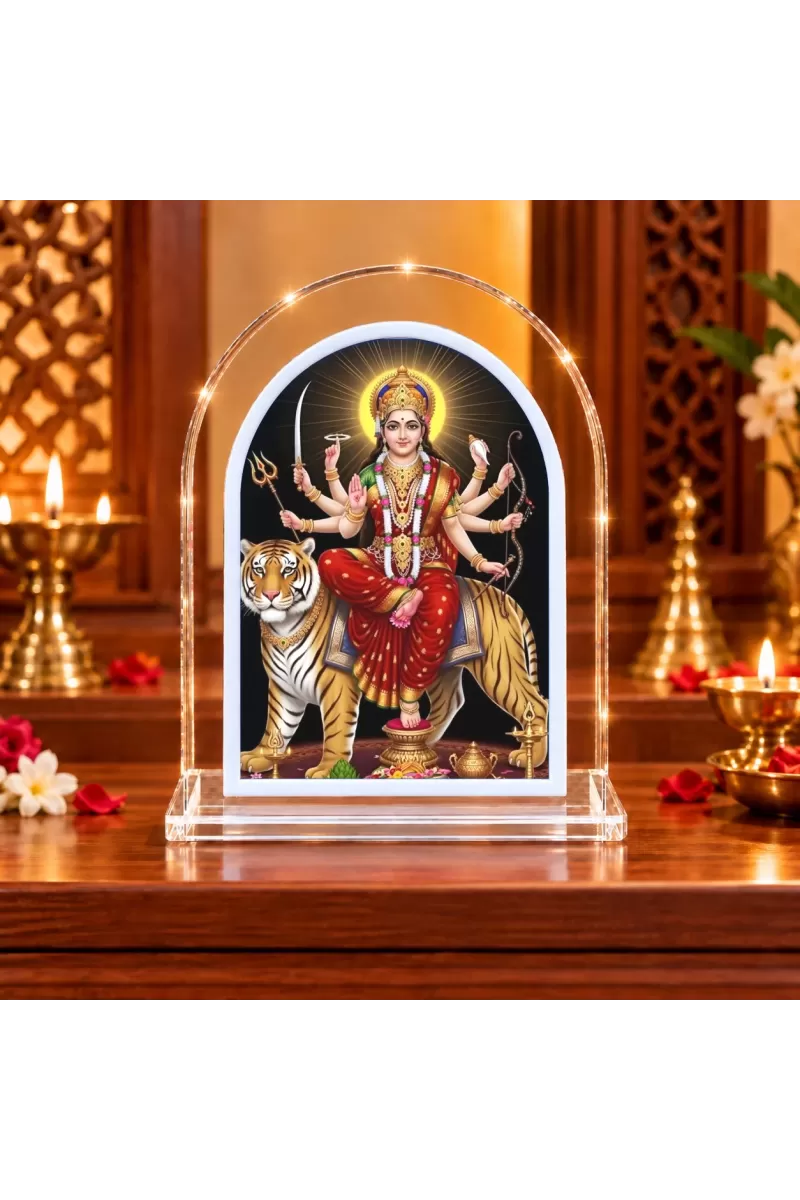 Durga Maa L Shape Acrylic Showpiece 3 X 3.5 Inch For Home, Office And Car (F175846)