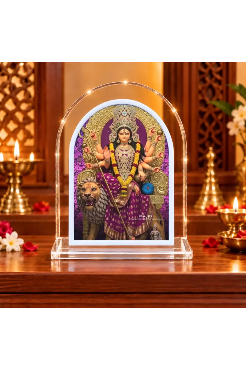 Durga Maa L Shape Acrylic Showpiece 3 X 3.5 Inch For Home, Office And Car (F175874)