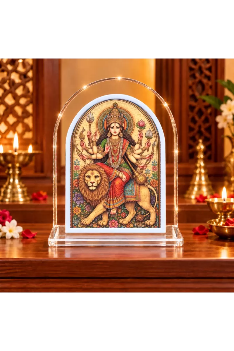 Durga Maa L Shape Acrylic Showpiece 3 X 3.5 Inch For Home, Office And Car (F175881)