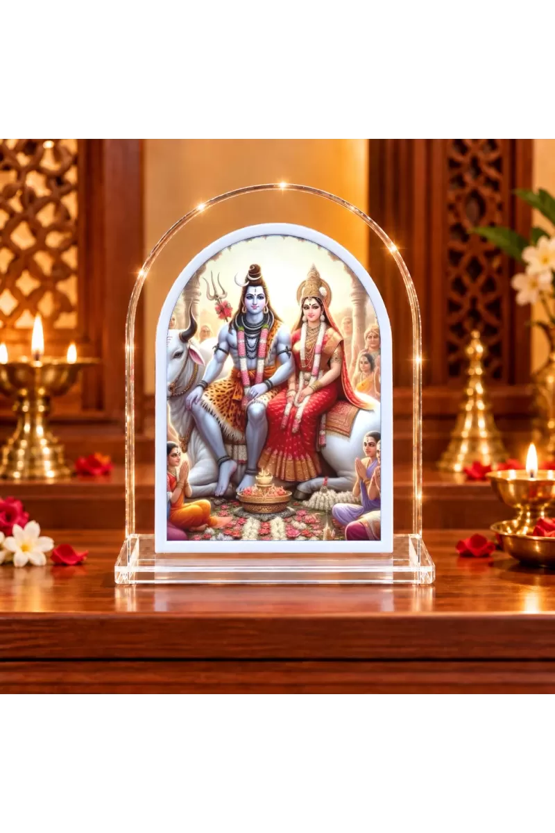 Shiva Parvati L Shape Acrylic Showpiece 3 X 3.5 Inch For Home, Office And Car (F175882)