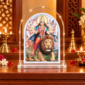 Durga Maa L Shape Acrylic Showpiece 3 X 3.5 Inch For Home, Office And Car (F175888)