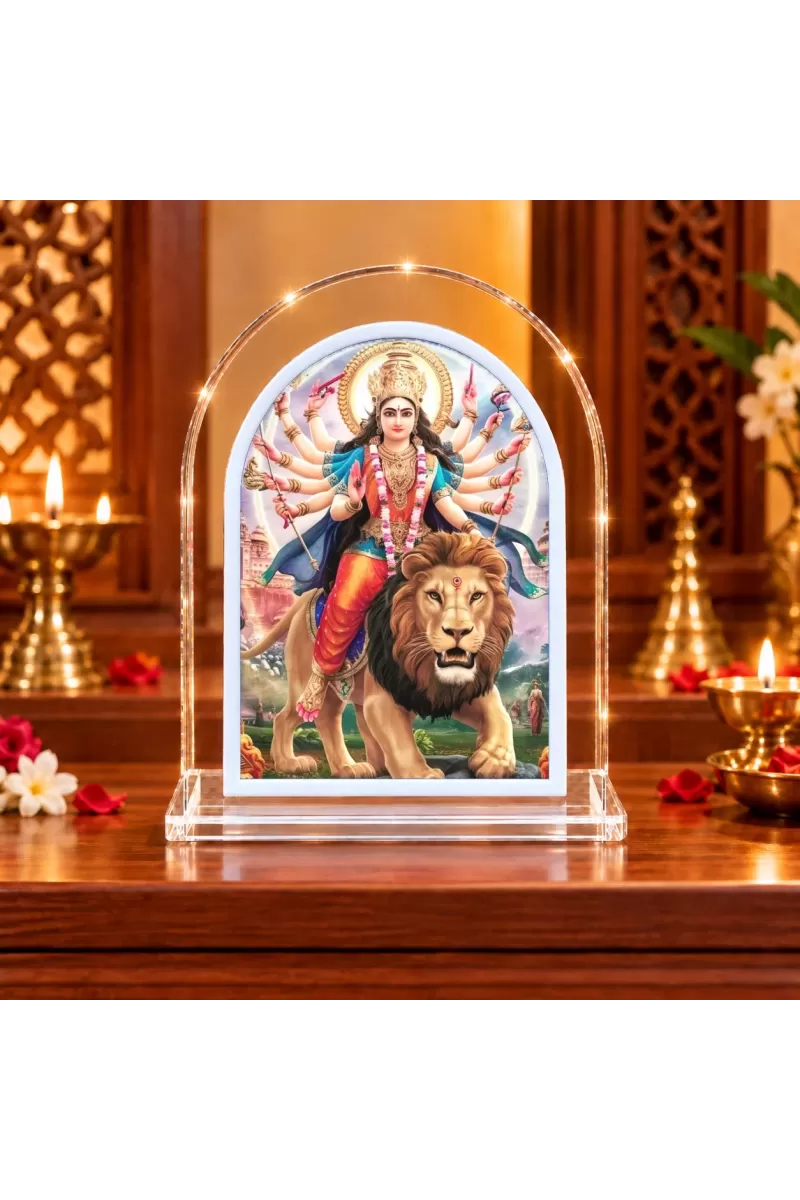 Durga Maa L Shape Acrylic Showpiece 3 X 3.5 Inch For Home, Office And Car (F175888)