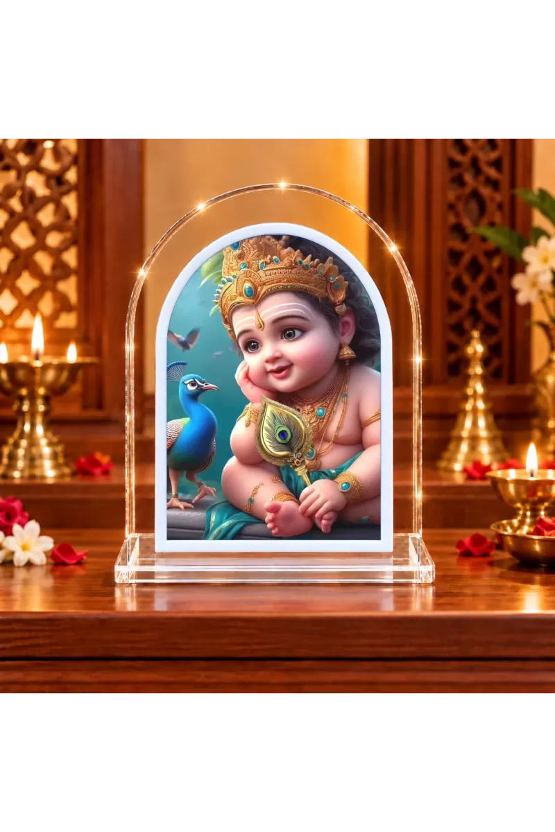 Lord Krishna L Shape Acrylic Showpiece 3 X 3.5 Inch For Home, Office And Car (F175892)