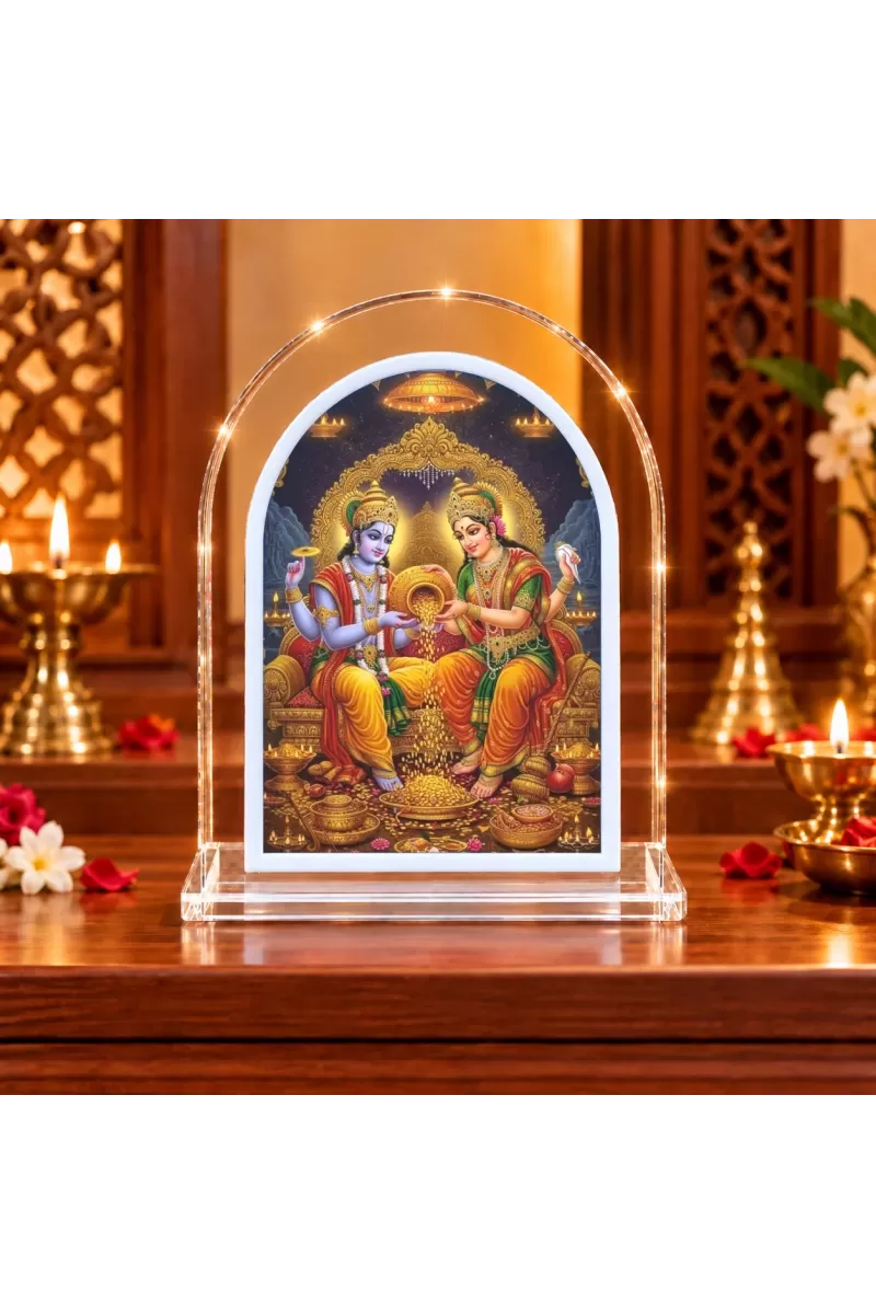 God Narayan And Lakshmi L Shape Acrylic Showpiece 3 X 3.5 Inch For Home, Office And Car (F175900)