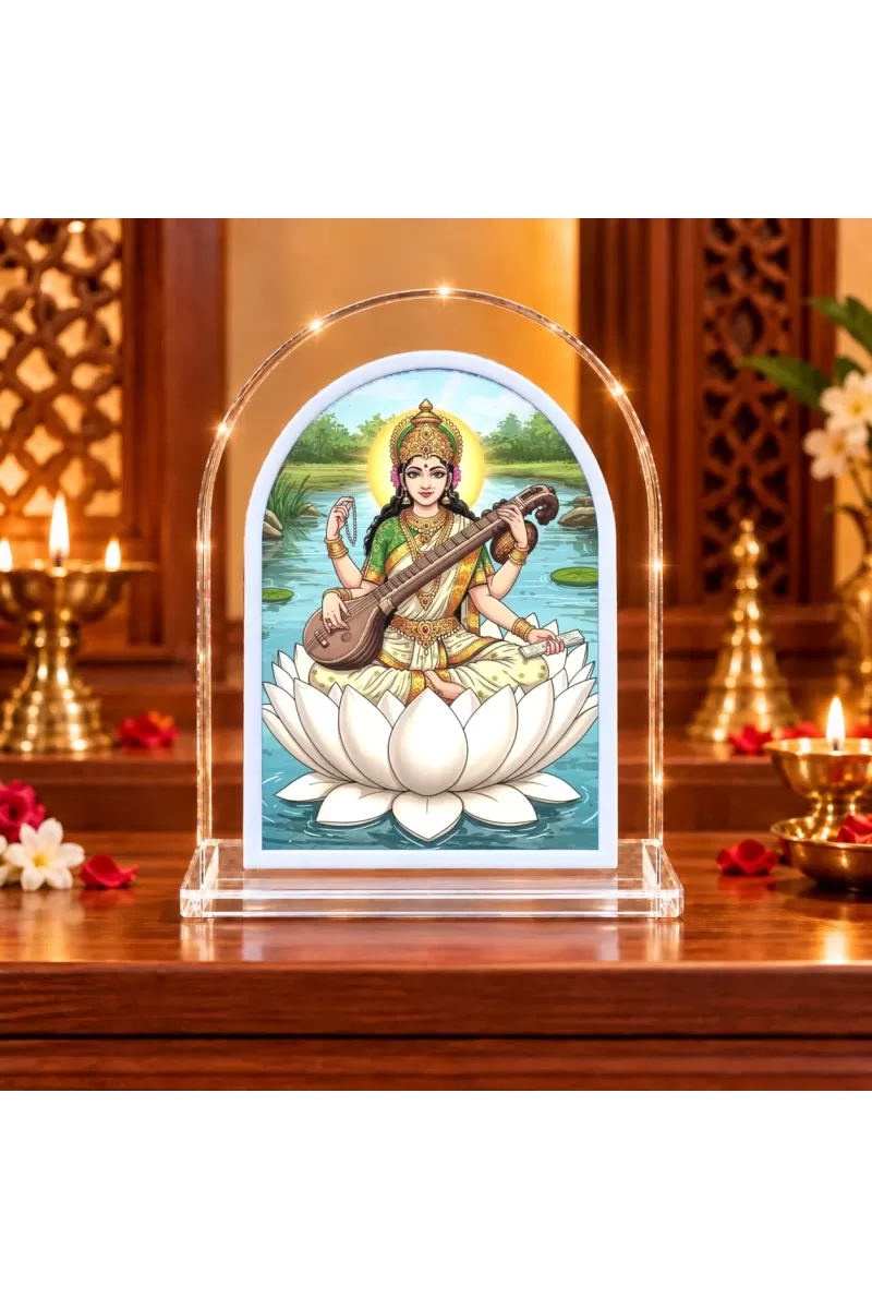 Goddess Saraswati L Shape Acrylic Showpiece 3 X 3.5 Inch For Home, Office And Car (F175912)