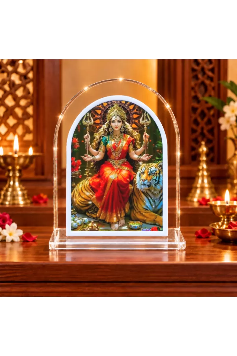 Durga Maa L Shape Acrylic Showpiece 3 X 3.5 Inch For Home, Office And Car (F175913)