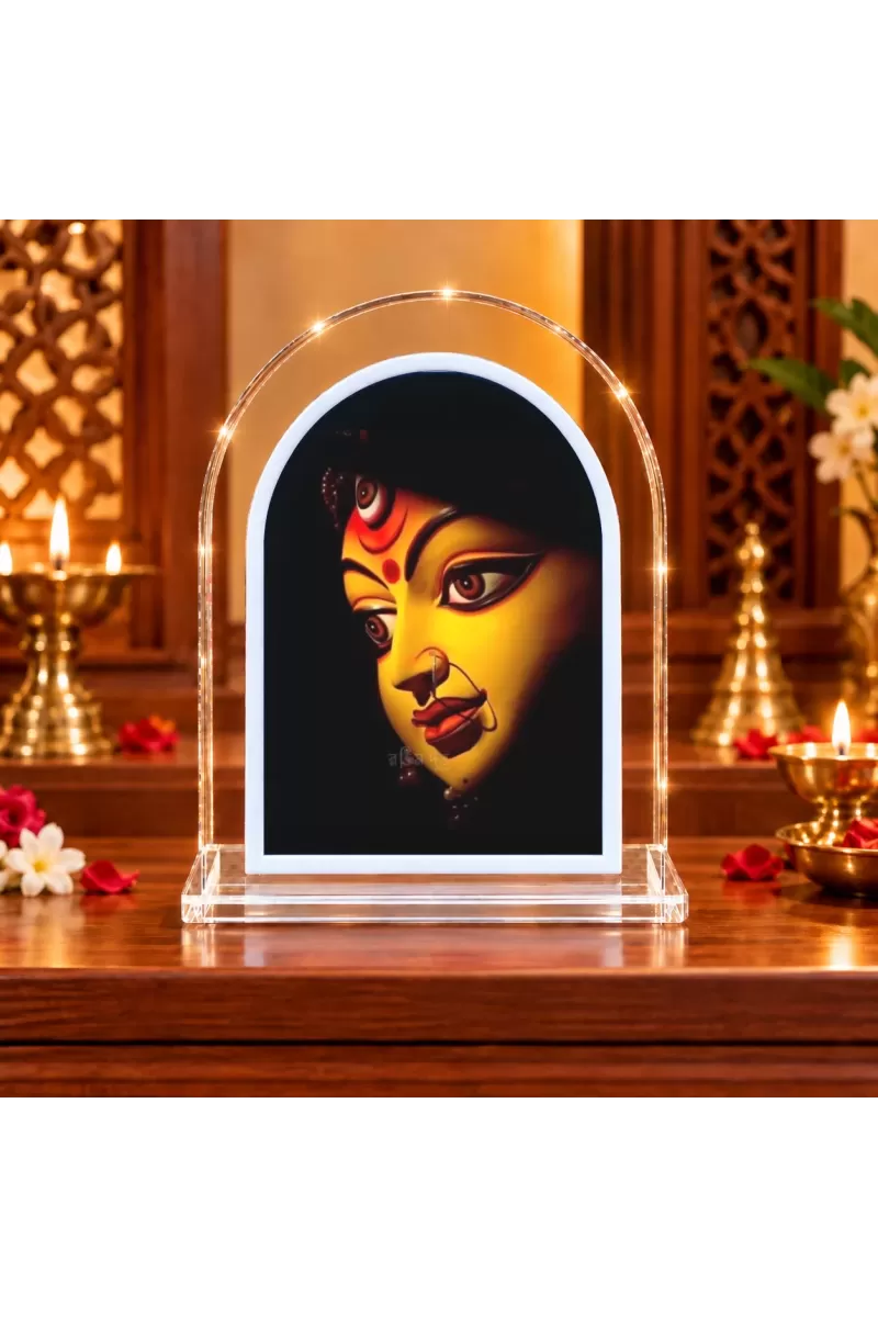 Durga Maa L Shape Acrylic Showpiece 3 X 3.5 Inch For Home, Office And Car (F175914)