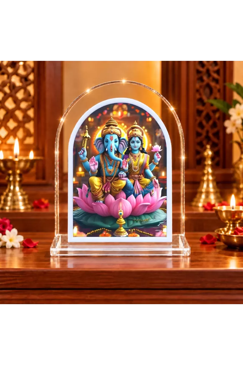 Lord Ganesh And Lakshmi L Shape Acrylic Showpiece 3 X 3.5 Inch For Home, Office And Car (F175918)