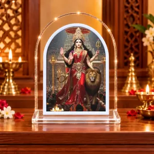 Durga Maa L Shape Acrylic Showpiece 3 X 3.5 Inch For Home, Office And Car (F175925)