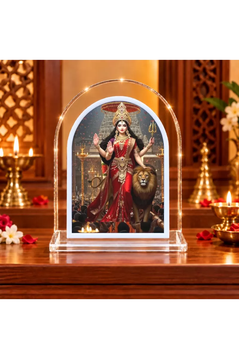 Durga Maa L Shape Acrylic Showpiece 3 X 3.5 Inch For Home, Office And Car (F175925)