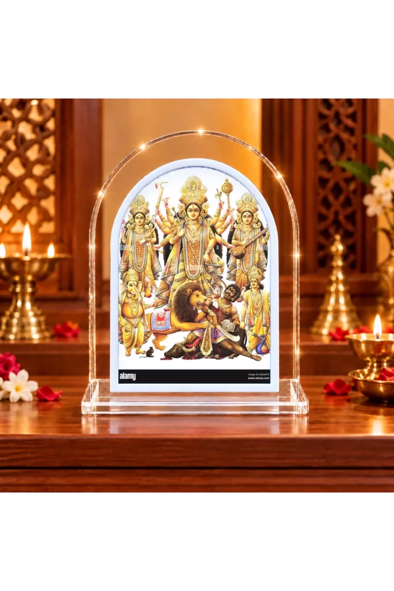 Durga Maa L Shape Acrylic Showpiece 3 X 3.5 Inch For Home, Office And Car (F175936)