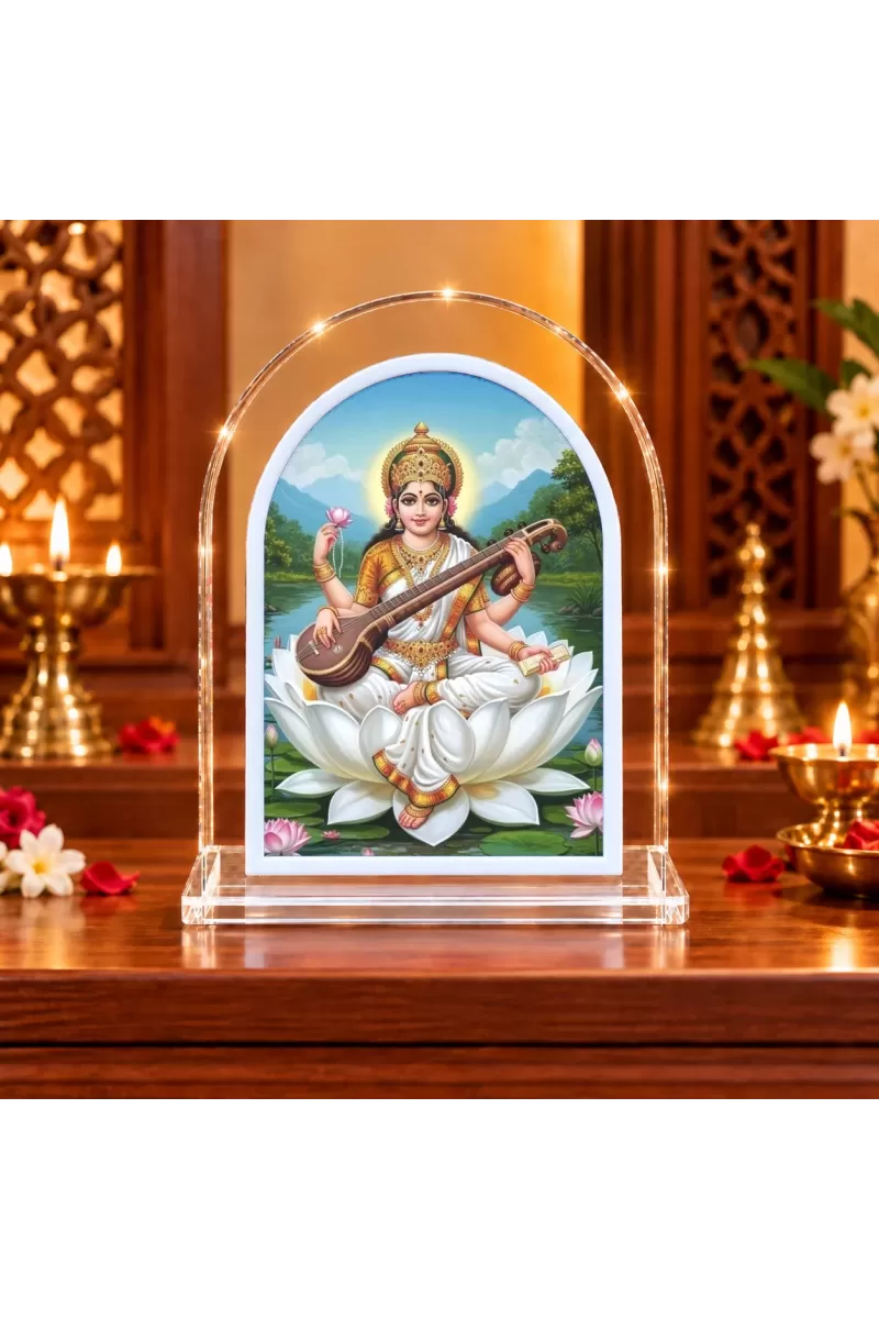 Goddess Saraswati L Shape Acrylic Showpiece 3 X 3.5 Inch For Home, Office And Car (F175938)