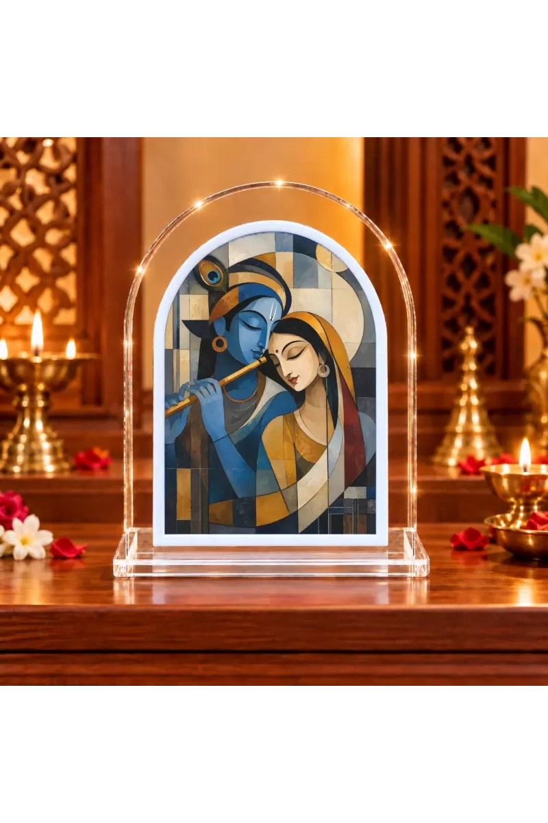 Radha Krishna L Shape Acrylic Showpiece 3 X 3.5 Inch For Home, Office And Car (F175947)