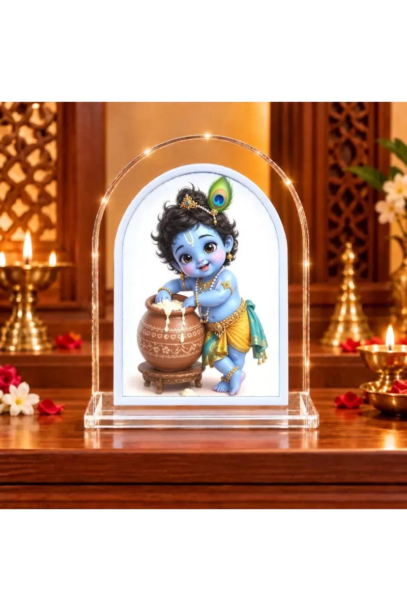 Lord Krishna L Shape Acrylic Showpiece 3 X 3.5 Inch For Home, Office And Car (F175948)