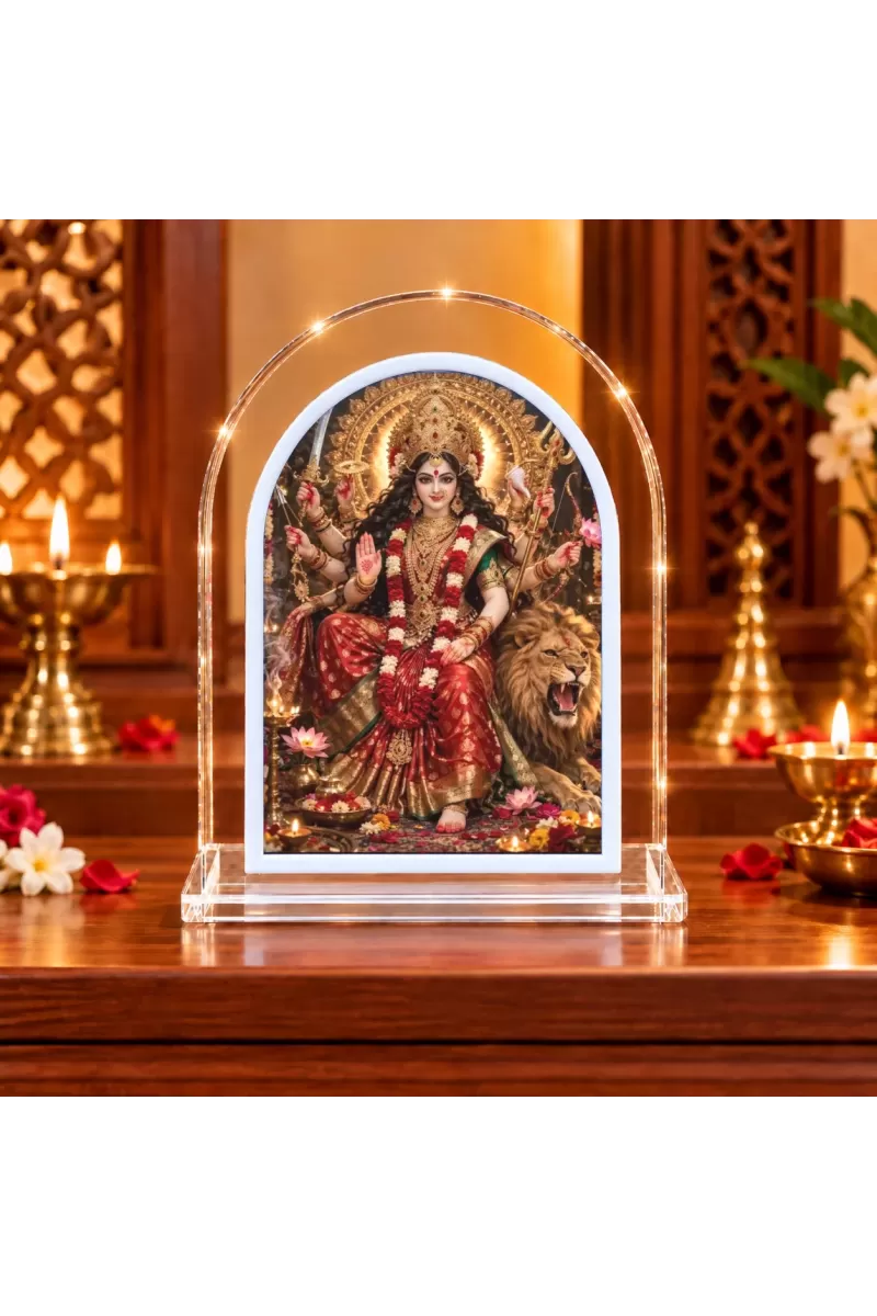 Durga Maa L Shape Acrylic Showpiece 3 X 3.5 Inch For Home, Office And Car (F175952)