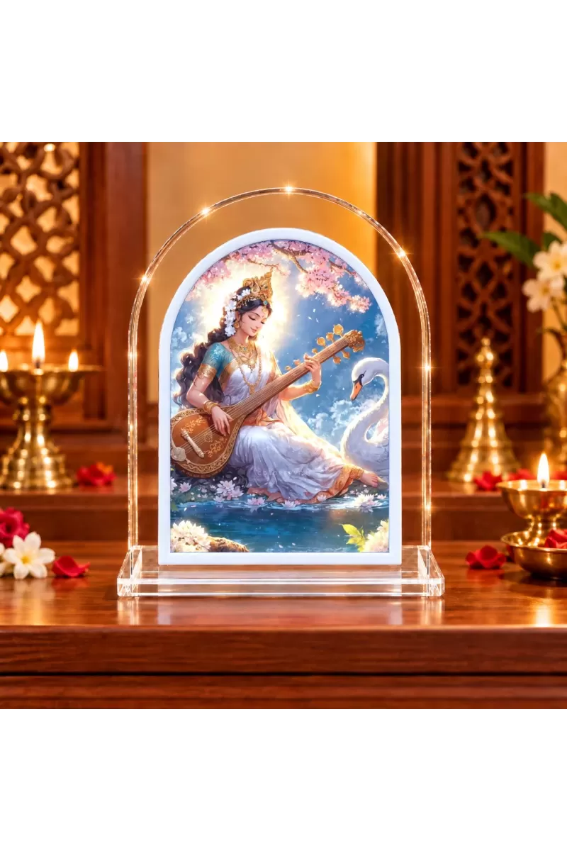 Goddess Saraswati L Shape Acrylic Showpiece 3 X 3.5 Inch For Home, Office And Car (F175963)