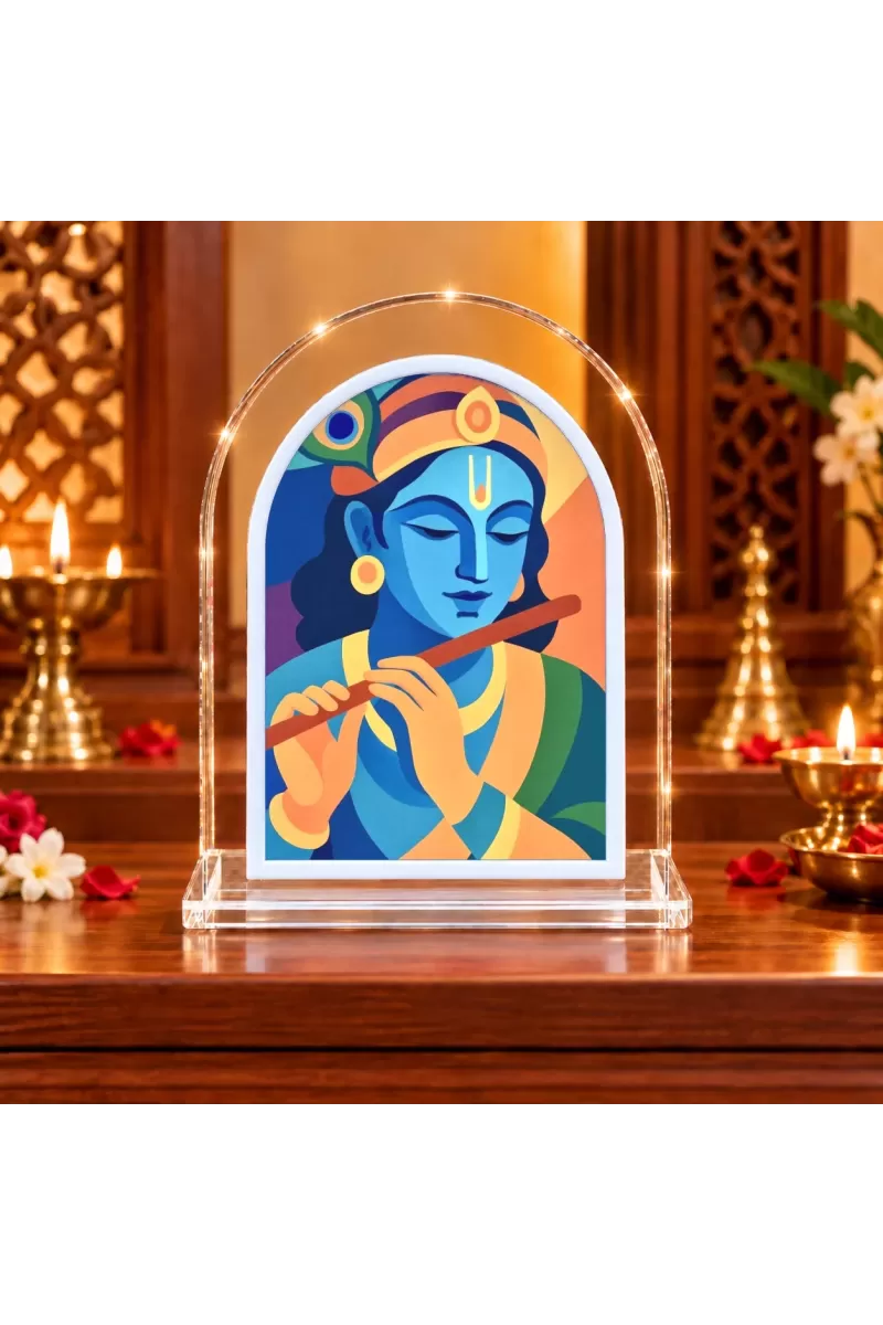 Lord Krishna L Shape Acrylic Showpiece 3 X 3.5 Inch For Home, Office And Car (F175979)