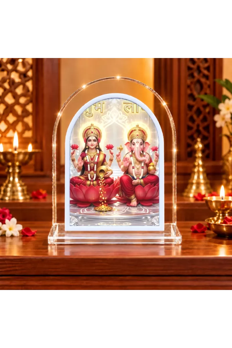 Lakshmi Ganesha L Shape Acrylic Showpiece 3 X 3.5 Inch For Home, Office And Car (F175990)