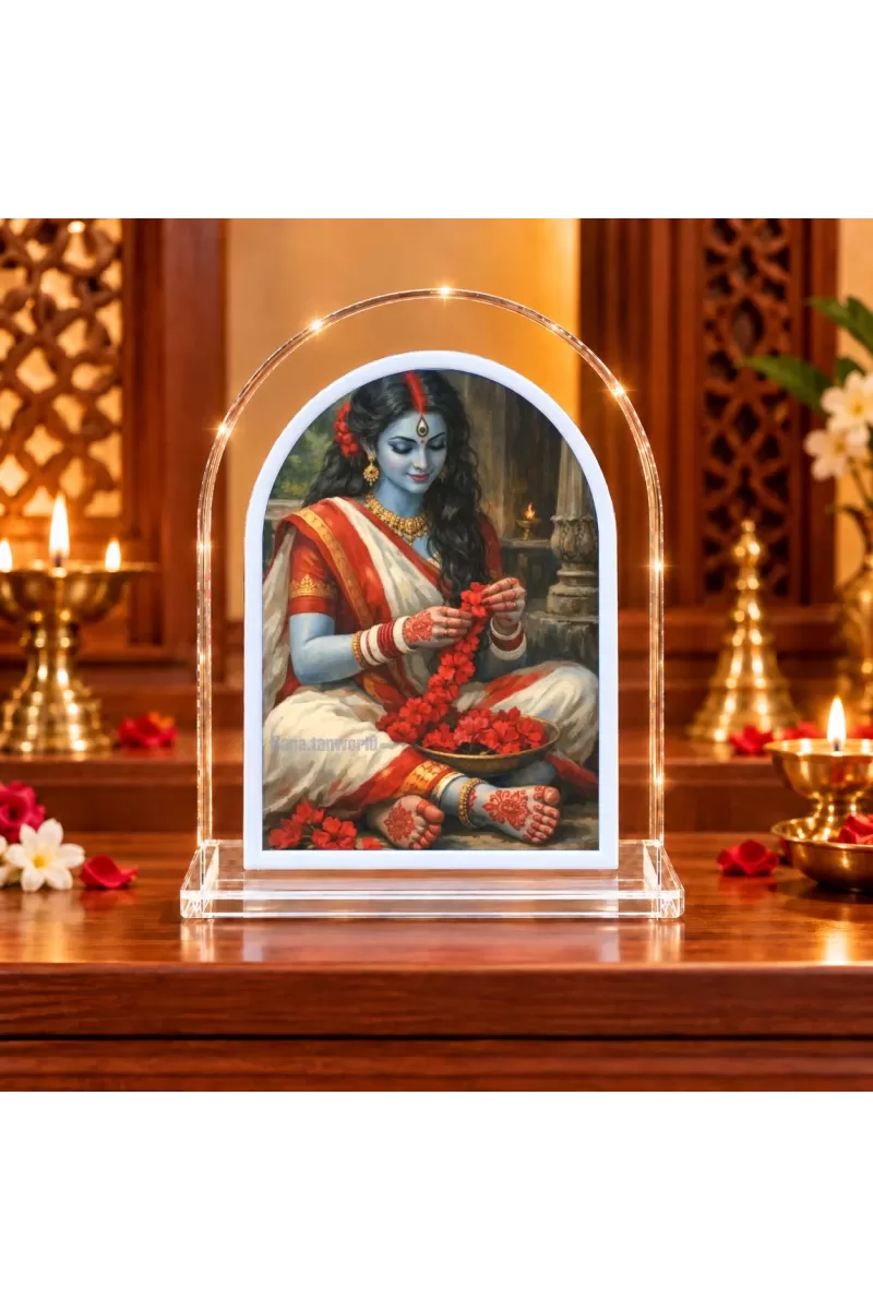Maa Durga L Shape Acrylic Showpiece 3 X 3.5 Inch For Home, Office And Car (F175992)