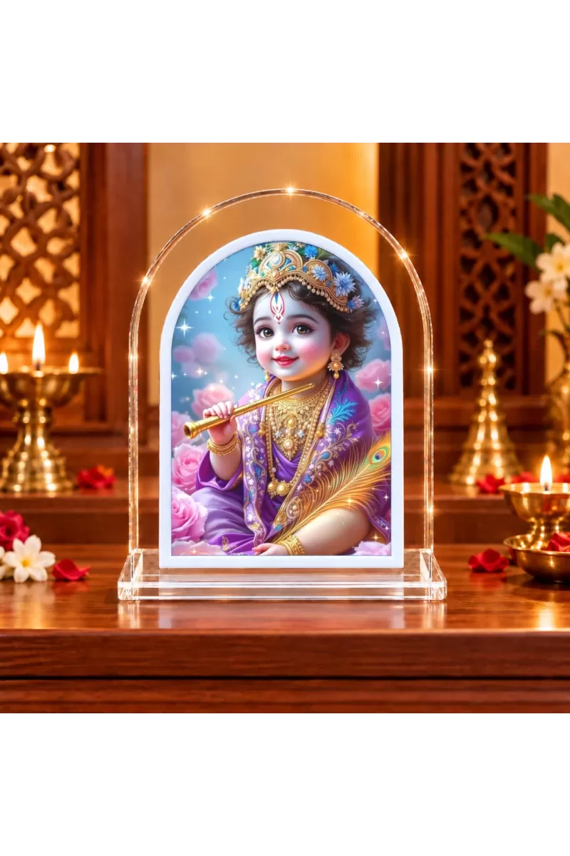 Lord Krishna L Shape Acrylic Showpiece 3 X 3.5 Inch For Home, Office And Car (F175993)