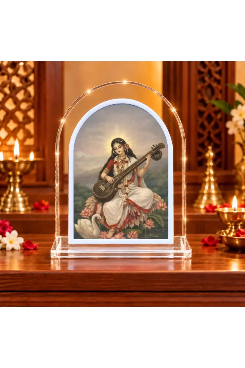 Goddess Saraswati L Shape Acrylic Showpiece 3 X 3.5 Inch For Home, Office And Car (F176000)