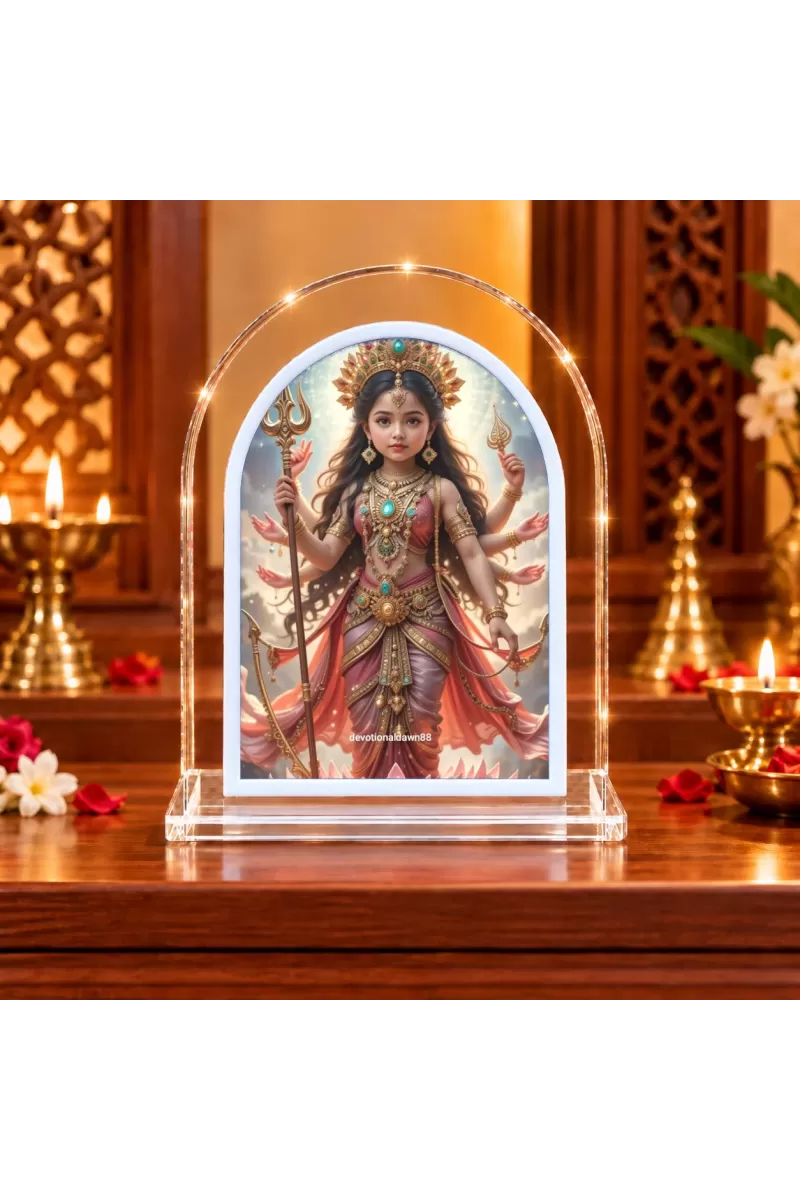 Durga Maa L Shape Acrylic Showpiece 3 X 3.5 Inch For Home, Office And Car (F176029)