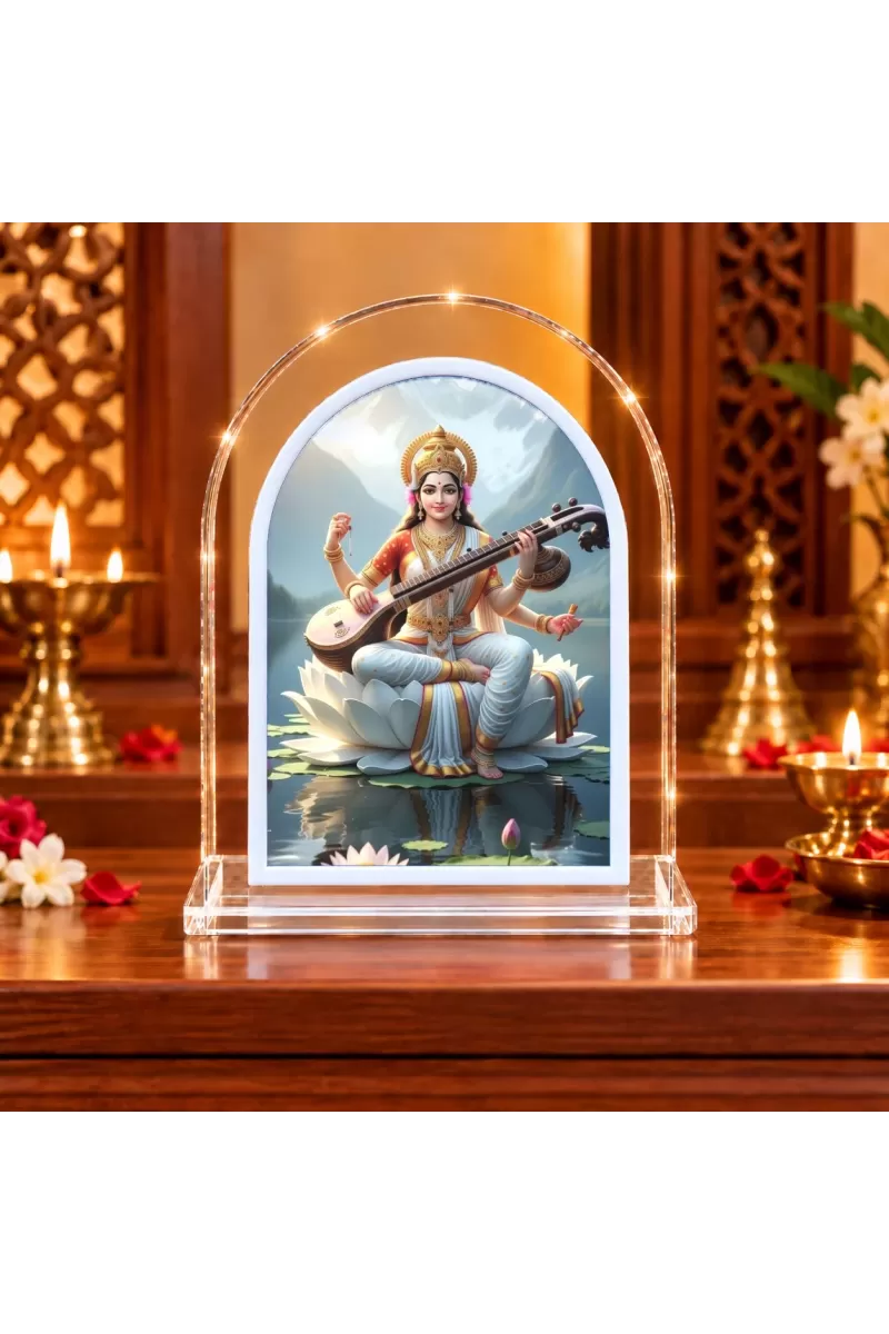 Goddess Saraswati L Shape Acrylic Showpiece 3 X 3.5 Inch For Home, Office And Car (F176037)