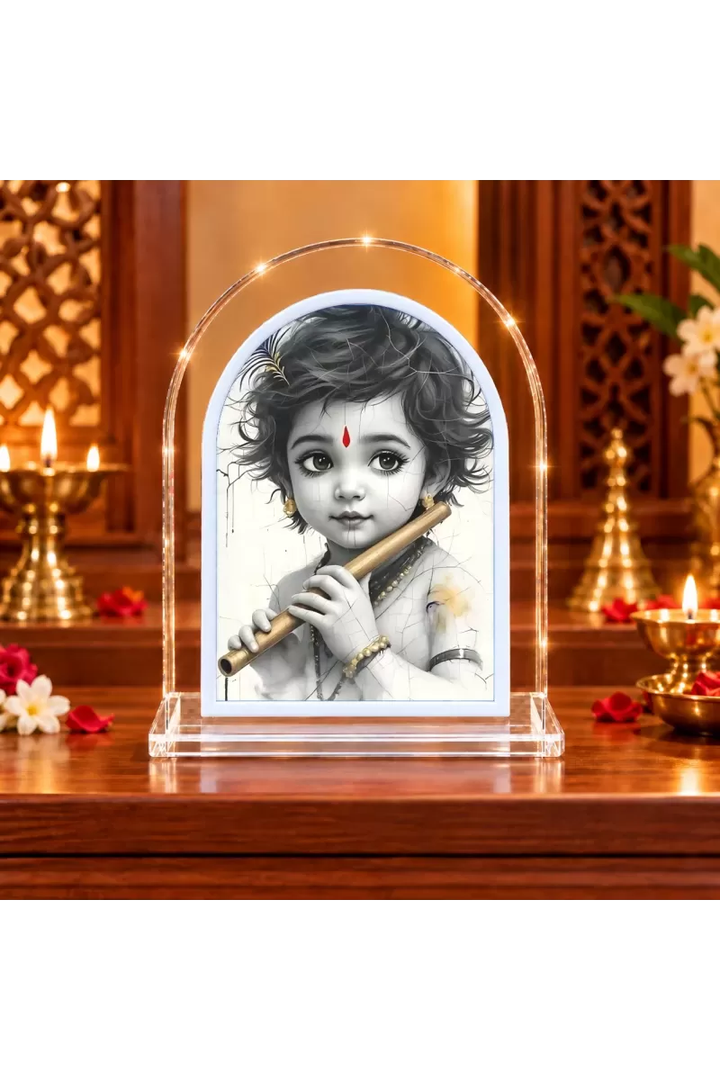 Lord Krishna L Shape Acrylic Showpiece 3 X 3.5 Inch For Home, Office And Car (F176041)
