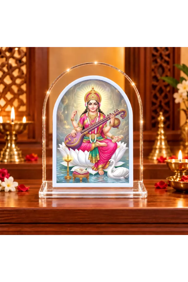 Goddess Saraswati L Shape Acrylic Showpiece 3 X 3.5 Inch For Home, Office And Car (F176055)