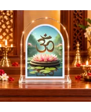 Om Symbol L Shape Acrylic Showpiece 3 X 3.5 Inch For Home, Office And Car (F176056)