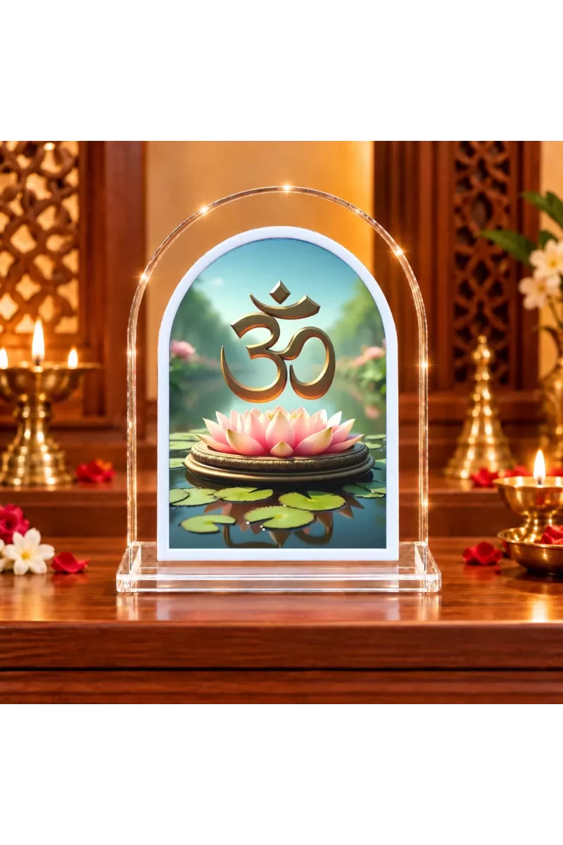 Om Symbol L Shape Acrylic Showpiece 3 X 3.5 Inch For Home, Office And Car (F176056)