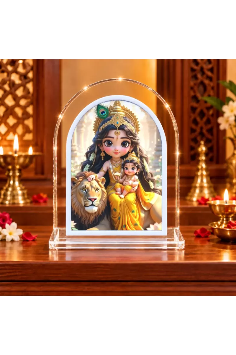Baby Durga L Shape Acrylic Showpiece 3 X 3.5 Inch For Home, Office And Car (F176063)
