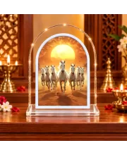White Horses L Shape Acrylic Showpiece 3 X 3.5 Inch For Home, Office And Car (F176064)