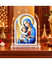 Virgin Mary And Baby Jesus L Shape Acrylic Showpiece 3 X 3.5 Inch For Home, Office And Car (F176079)