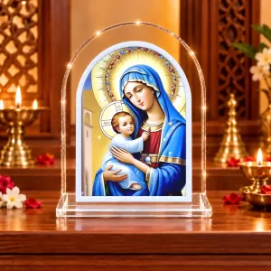 Virgin Mary And Baby Jesus L Shape Acrylic Showpiece 3 X 3.5 Inch For Home, Office And Car (F176079) Virgin Mary And Baby Jesus L Shape Acrylic Showpiece 3 X 3.5 Inch For Home, Office And Car (F176079)