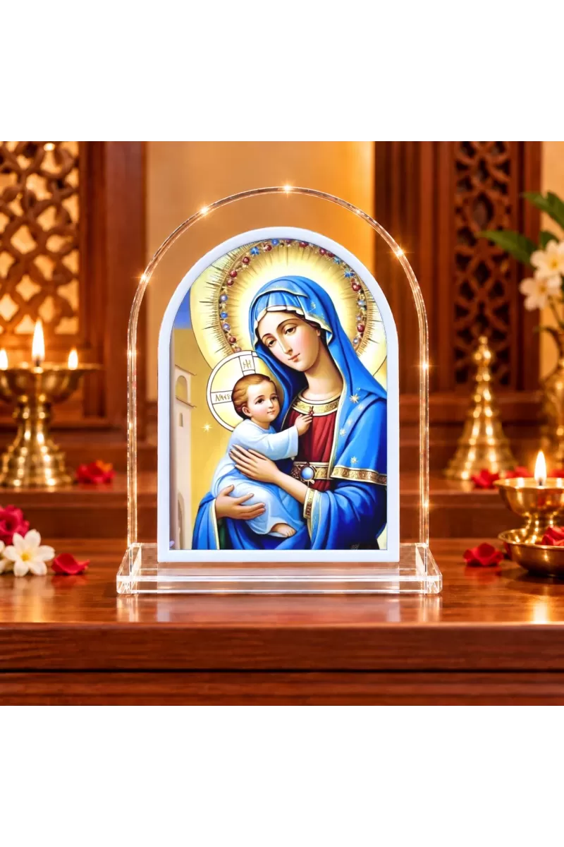 Virgin Mary And Baby Jesus L Shape Acrylic Showpiece 3 X 3.5 Inch For Home, Office And Car (F176079)