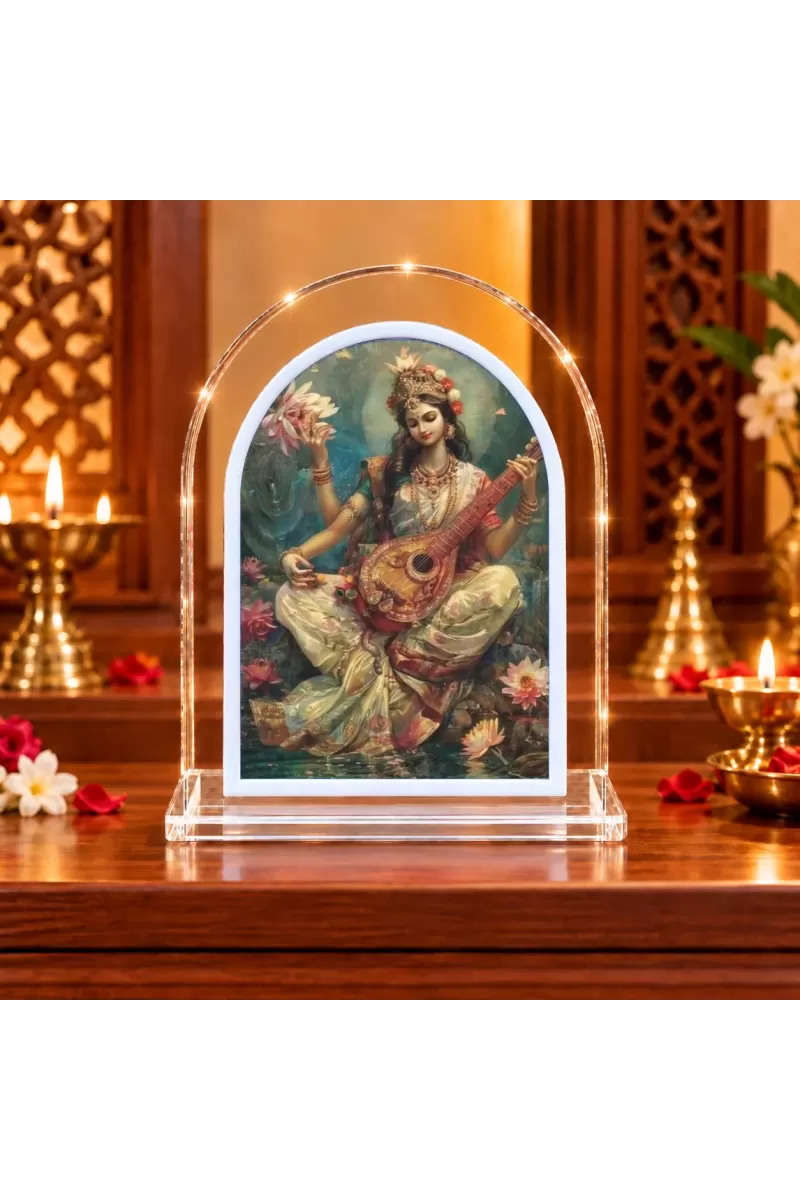 Goddess Saraswati L Shape Acrylic Showpiece 3 X 3.5 Inch For Home, Office And Car (F176086)