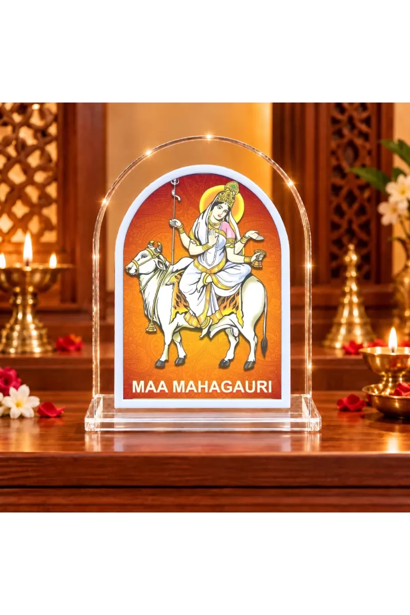 Maa Mahagauri L Shape Acrylic Showpiece 3 X 3.5 Inch For Home, Office And Car (F176094)
