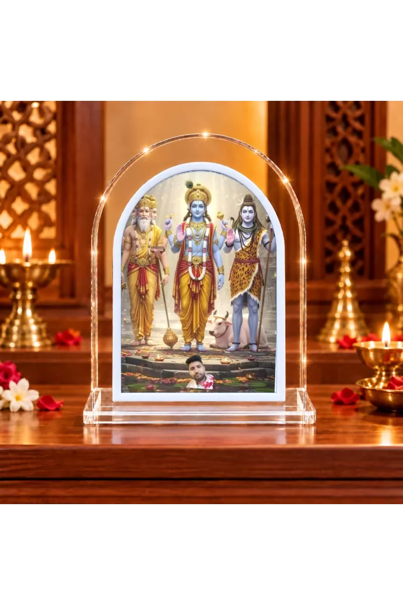 Lord Bramha Vishnu Maheshwar L Shape Acrylic Showpiece 3 X 3.5 Inch For Home, Office And Car (F176098)