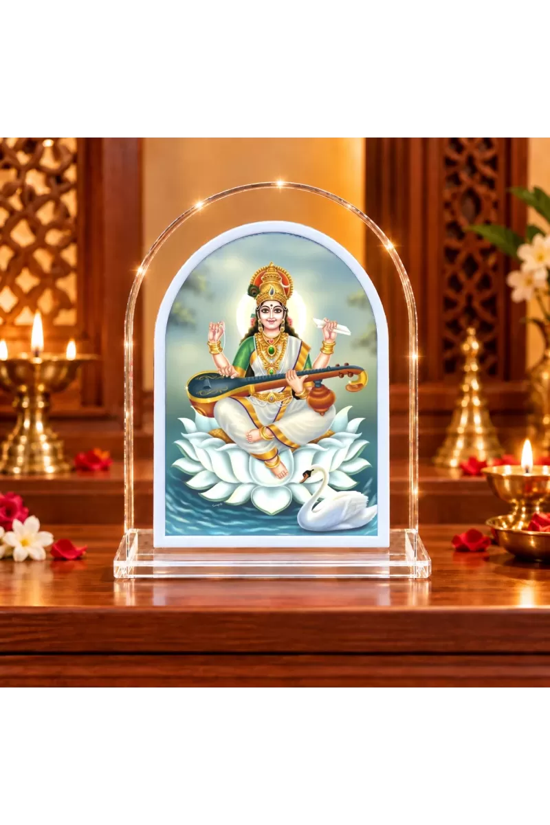 Goddess Saraswati L Shape Acrylic Showpiece 3 X 3.5 Inch For Home, Office And Car (F176099)
