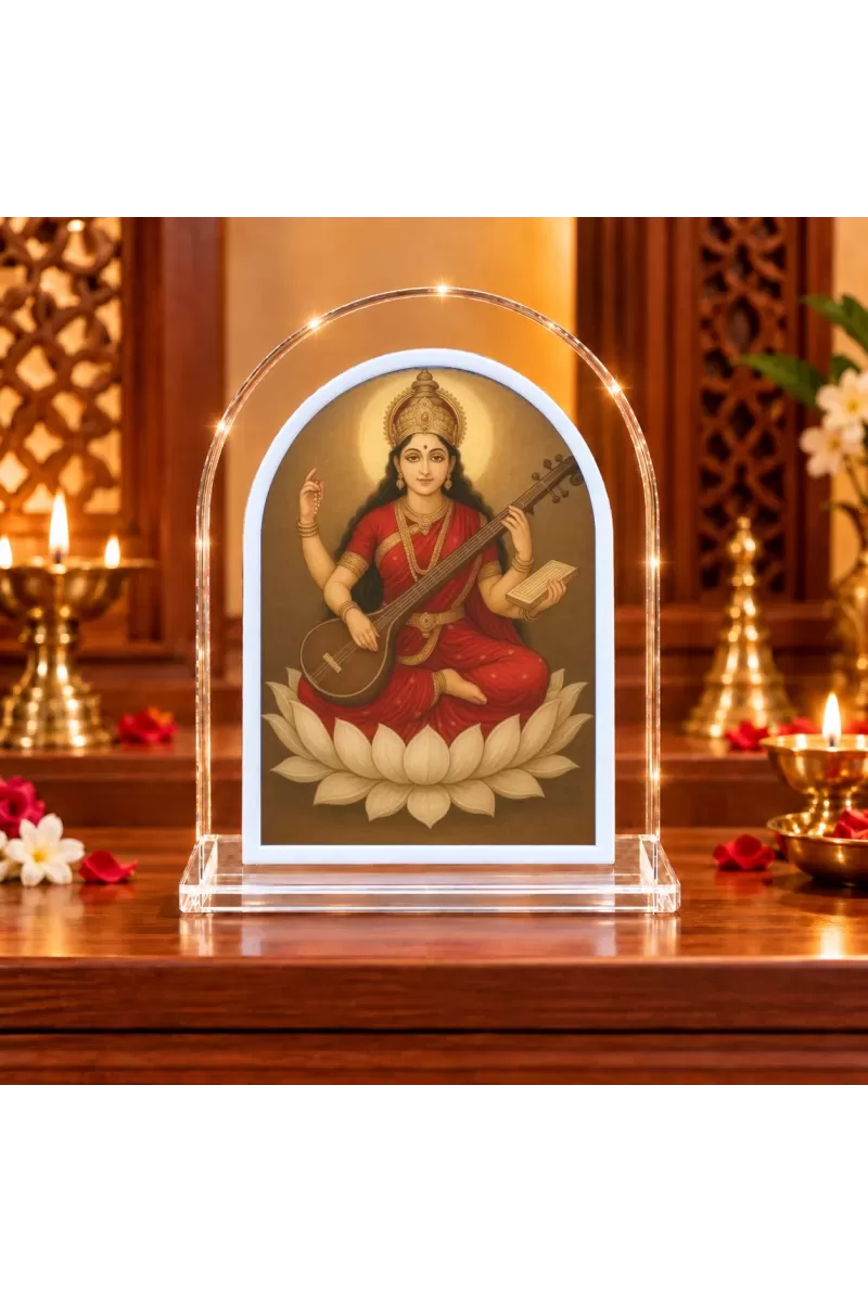 Goddess Saraswati L Shape Acrylic Showpiece 3 X 3.5 Inch For Home, Office And Car (F176101)